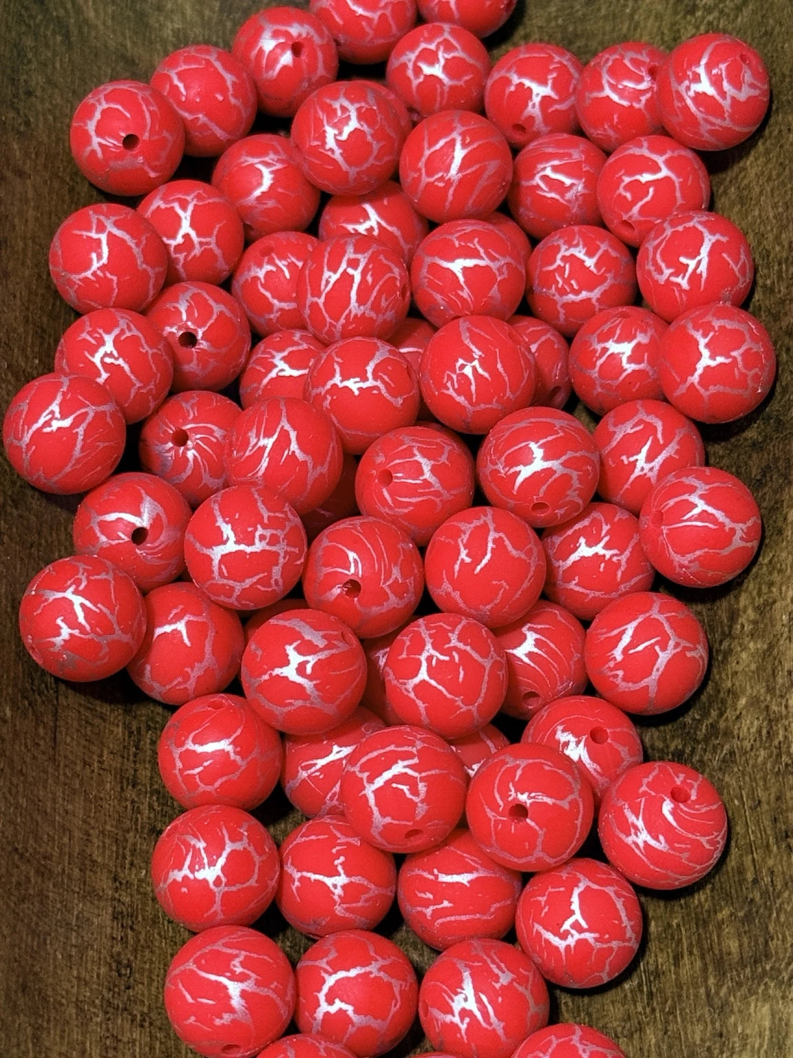 Red crackle silicone beads 15mm round for bracelet making, beadable pens and DIY jewelry crafts