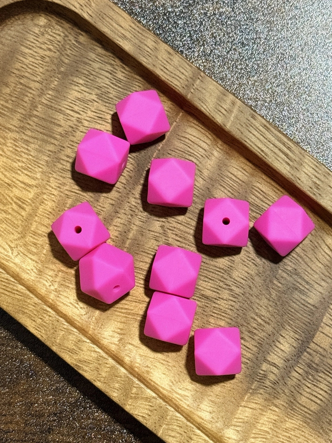 Tickled Pink 14mm silicone hexagon beads with a soft matte finish by Four Seasons of Happiness. Premium BPA-free silicone beads available in 5 or 10 count bags for keychains, beadable pens, wristlets, badge reels, jewelry, and DIY craft projects.