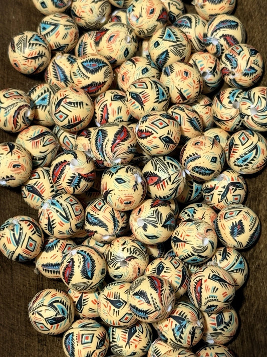 Tribal pattern silicone beads 15mm round with boho geometric design for bracelet making and DIY jewelry crafts