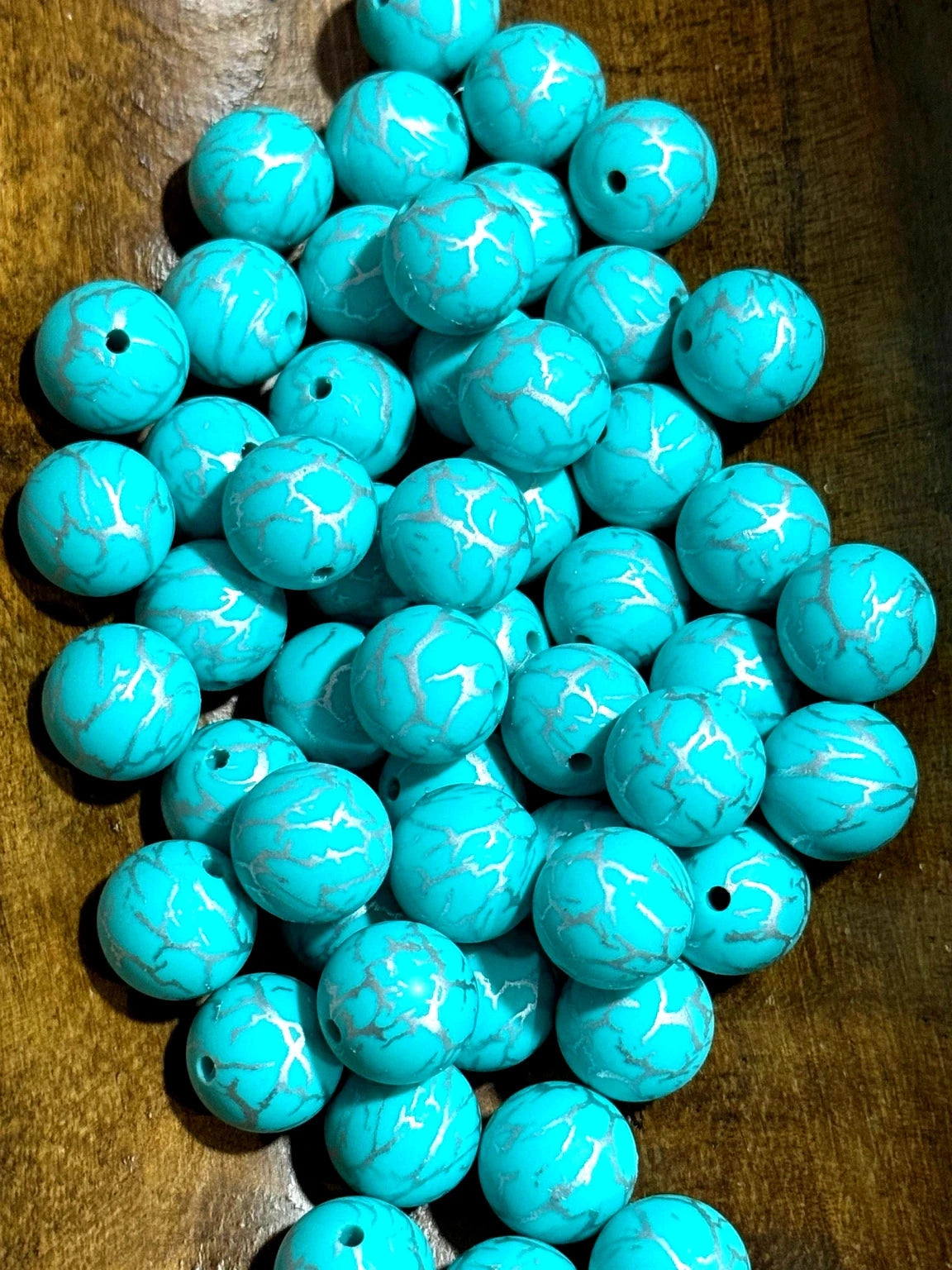 Turquoise crackle silicone beads 15mm round for jewelry making, bracelet crafting and beadable accessories